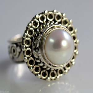 Bague bohème artisanale en argent sterling 925 avec perle d'eau douce, pierre de naissance de juin, bijou parfait pour son anniversaire ou son anniversaire de mariage - Product Image 5