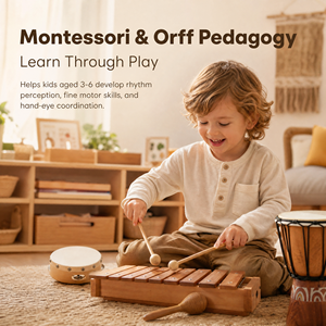 Juguetes Montessori, Instrumento de Percusión de Madera Maciza Ecológico, Juego de 8 Piezas, Xilófono, Sonajeros para Bebés, Instrumento Orff de Madera, Juego de Regalo - Product Image 3