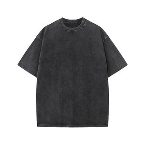 T-shirt rétro à épaules dénudées en coton 230g pour hommes et femmes à manches courtes délavé haut ample vêtements d'extérieur avec motif solide - Product Image 2
