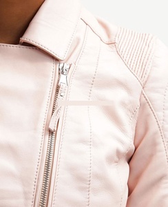 Chaqueta de cuero para mujer Chaqueta de cuero con cremallera para mujer Chaquetas de cuero de helecho cortas personalizadas con tinte rosa - Product Image 6