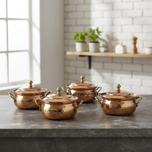 Juego de calentadores de cobre martillado de lujo, cacerola moderna para cocinar y servir, con asas de latón resistentes al calor, ecológico - Product Image 3