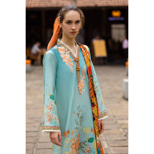 Ensemble 3 pièces pour femme Mushq : chemise en coton brodé, dupatta en mousseline et pantalon imprimé respirant - BIC-2507 - Product Image 4