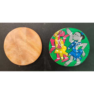 Patachitra ชุดที่รองแก้วทำจากไม้ทาสีด้วยมือ2ชิ้นโดย Mukherjee งานหัตถกรรม8ซม. x 8ซม. ของตกแต่ง - Product Image 4