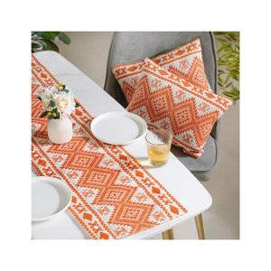 Elegant Red Jacquard Tasselled 100% Cotton Embroidered 230GSM Slub Weave Durable Wash Safe GOTS Certified 35x200 Cm Table <b>Runner</b> - Product Image 3