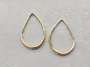 ต่างหูทรงหยดน้ำแบบมินิมอล ทำด้วยมือจากทองเหลืองสไตล์วินเทจ ของขวัญสำหรับผู้หญิง เครื่องประดับ |   เงินสีทองขัดเงา น้ำหนักเบา - Product Image 3