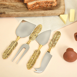 AK มีดตัดชีสโลหะทองเหลืองรูปใบไม้สีเงินและสีทองชุดเครื่องใช้บนโต๊ะอาหาร4ชิ้นที่ทันสมัยสำหรับตกแต่งโรงแรม/เครื่องครัว - Product Image 2