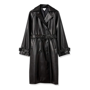 Abrigo de Cuero Tipo Gabardina para Mujer, Piel de Oveja Genuina, Color Marrón, Abrigo Largo de Invierno - Product Image 3