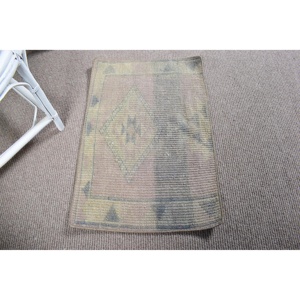 Tapis vintage en laine écologique patchwork 1,8x2,6 pi (54x80 cm) gris oriental turc avec envers en latex - Product Image 1