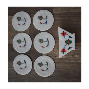 Sous-verre en marbre italien fait à la main ensemble six pièces avec incrustation de pierre naturelle dernière production artisanat en pierre - Product Image 3