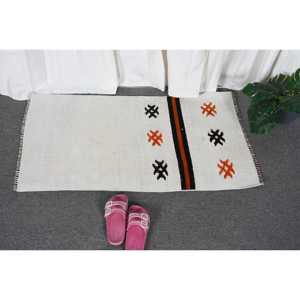 พรมตุรกีโบราณ ขนาด 1.8x3.4 ฟุต พรมคิลิม พรมขนสัตว์โมร็อกโกสีขาว - Product Image 3