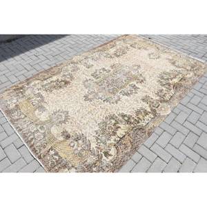 Alfombra tradicional de lana Beige de 5,7x9,4 pies, diseño rectangular de retazos turcos hechos a mano para entrada, pasillo, sala de estar, látex - Product Image 2