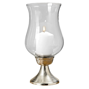 Lanterne bougeoir moderne fini argent, centres de table de mariage en métal et verre combinés, lanterne décorative pour bougies - Product Image 1