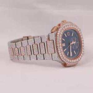 Montre analogique cloutée de haute qualité en acier inoxydable glacé Moissanite diamant VVS clarté prix de gros de l'Inde - Product Image 3