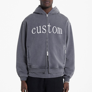 Hommes décontracté hiver Vintage lavage à l'acide soleil délavé français éponge sweats à capuche pleine fermeture éclair personnalisé brodé fermeture éclair solide - Product Image 6