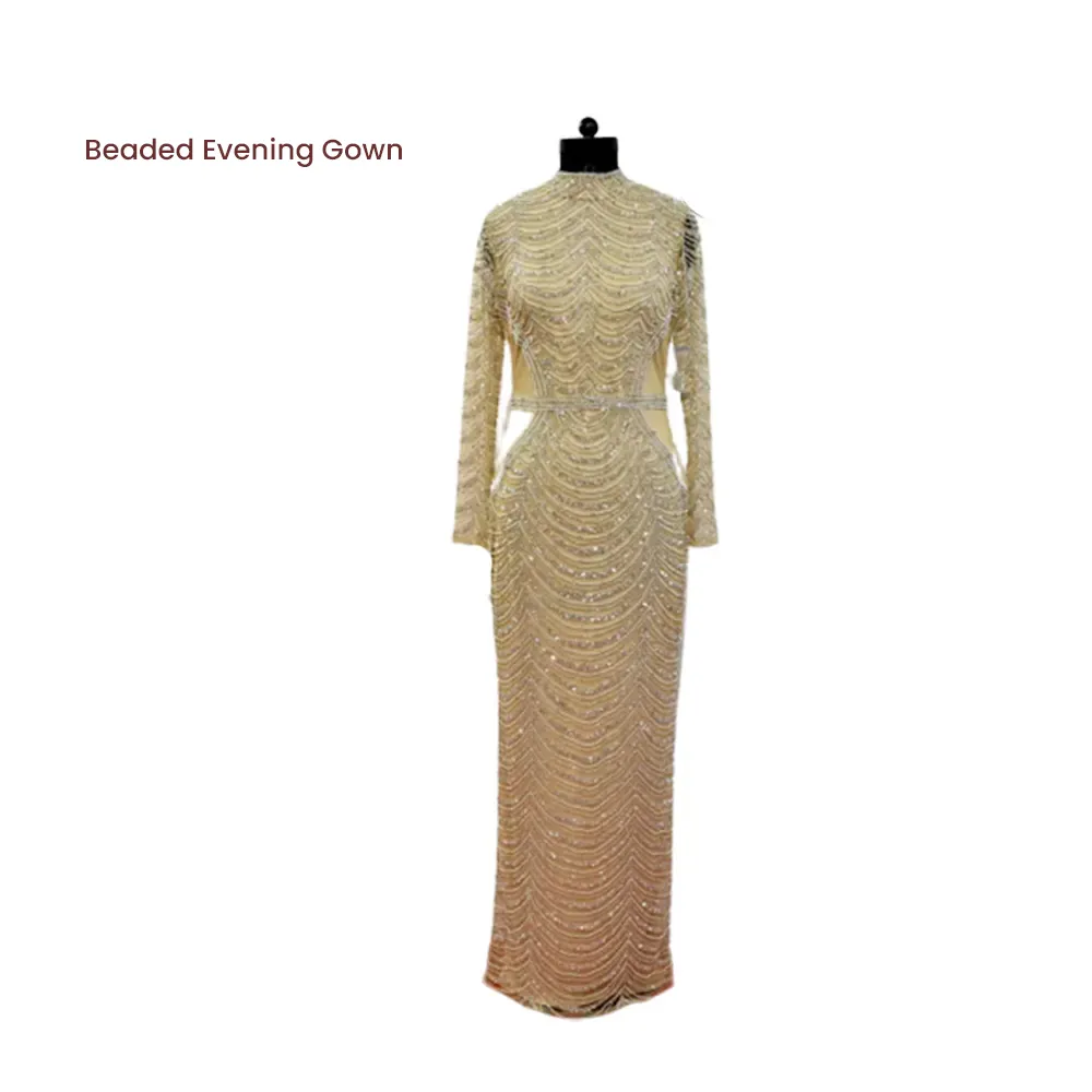 Premium Qualität Langarm Abend Party Kleid Stil Pailletten Lange Kleider Elegante Halb kragen Perlen Kleid zum Verkauf