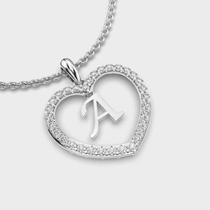 IGI Certified Lab Grown Diamond Heart <b>Initial</b> <b>Pendant</b> in 925 Solid Sterling <b>Silver</b> Personalized Alphabet Necklace for Women - Product Image 4