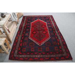 Tapis vintage 4,8 x 7,4 pieds, tapis persan turc rouge en laine - Product Image 1