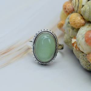 Diseño minimalista Oval Corte brillante Aqua Calcedonia Piedra preciosa 925 Conjunto de bisel de plata esterlina Anillo de mujer Regalo del día de San Valentín - Product Image 1