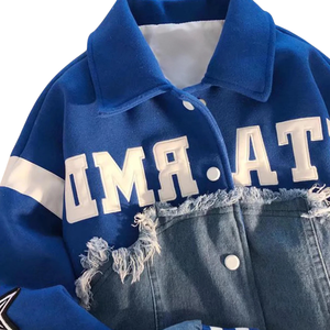 Chaqueta Bordada Personalizada de Mezclilla Retro Americana para Hombre, Uniforme de Béisbol de Primavera y Otoño 2024, Prenda Superior Moderna y Personalizada - Product Image 3