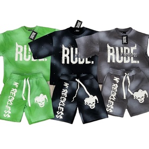 Ensembles de T-shirts pour hommes personnalisés avec broderie de patchs en strass, vêtements d'été respirants, délavés à l'acide, effet soleil et usés - Product Image 1