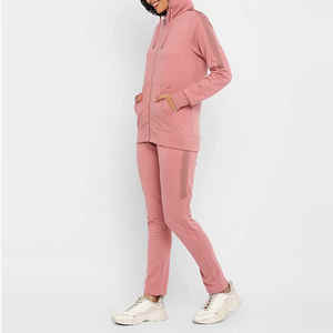 Conjunto Deportivo de Invierno para Mujer, 100% Algodón de Primera Calidad, Liso, Transpirable, Holgado, de Dos Piezas, con Cierre y Forro Polar, Ecológico - Product Image 2