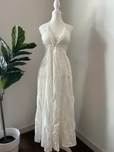 Verano vacaciones blanco nuevo Boho playa 100% algodón sin mangas Casual tobillo longitud Maxi vestido para mujer - Product Image 5