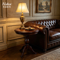 Table d'appoint ronde classique en bois massif, table basse vintage à piétement traditionnel avec placage Sunburst pour salon club
