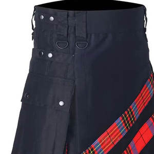 Kilt Utilitario Híbrido de Algodón Negro y Tartán Wallace para Hombre con Tirantes Ajustables y Bolsillos Tipo Cargo - Product Image 6