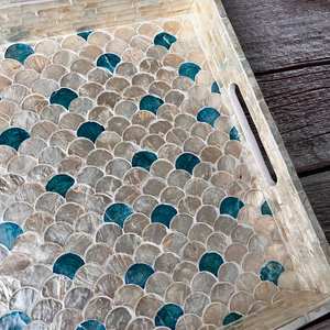 Elegante bandeja con incrustaciones de hueso y resina hecha a mano, bandeja decorativa de lujo para servir en el hogar, la cocina, el café, el comedor y las fiestas - Product Image 4