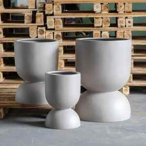 Lot de 3 jardinières d'intérieur en fibre de ciment Pots en béton léger avec design peint moderne de différentes tailles - Product Image 1