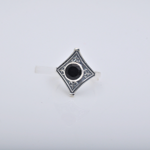 Joyería de Plata de Ley 925 para mujer, anillos de flores de boda informales, ajuste de bisel de piedras preciosas de ónix negro a granel para fiestas, 925 fino - Product Image 1