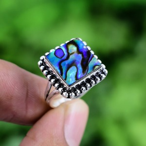 925 Plata estampada mejor calidad diseñador anillo 925 plata esterlina hecha a mano piedra preciosa abulón Shell Spinner anillo de regalo de boda - Product Image 4