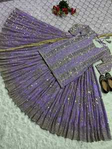 ชุดเลเฮนกาดีไซเนอร์พร้อมผ้าคลุมไหล่ ปักเลื่อมเต็มตัว งานปักสวยงาม ชุดออกงาน ชุดใส่ในโอกาสพิเศษ ลุคทันสมัย - Product Image 3