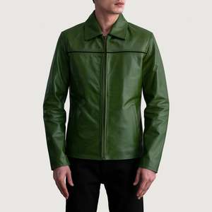Chaqueta Mística de Cuero Vacuno Verde Genuino Reversible Impermeable Casual Estilo Universitario con Parches Paisley y Cierre de Cremallera Talla XS para Otoño - Product Image 3