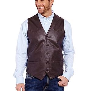 Chaqueta de chaleco de cuero OEM personalizada Chaleco ajustado Chaqueta sin mangas de cuero genuino de vaquero original de alta calidad - Product Image 4