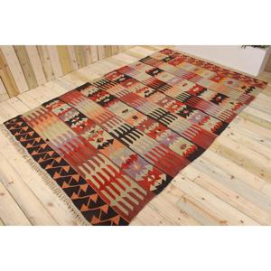 Tapis vintage 6,3 x 10,1 pieds, tapis turc en laine rouge patchwork - Product Image 1
