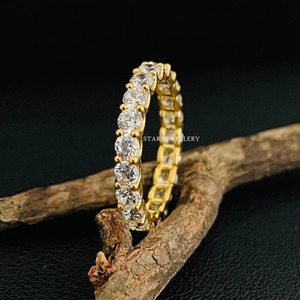14K Solid Gold Colorless Brilliant Round Cut Diamond Christian Luxury Eternity Wedding Band - Product Image 1