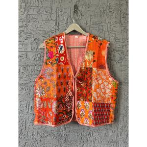 Chaleco Kimono Acolchado de Algodón Hecho a Mano para Mujer, Estilo Boho con Rayas y Ribetes, Talla Grande, Ropa de Abrigo para Invierno y Primavera con Bordado Vintage - Product Image 2
