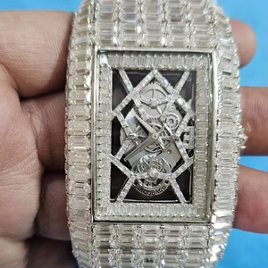VVS Moissanite นาฬิกาเพชรสีเหลืองทองเต็มรูปแบบเคลื่อนไหวอัตโนมัติน้ำแข็งนาฬิกาข้อมือเพชรสีกุหลาบทั้งหมด41มม. - Product Image 1