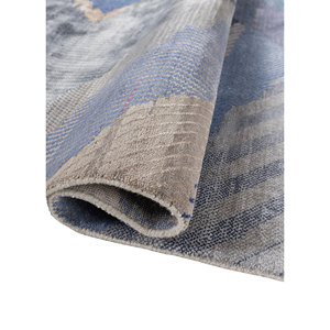 Tapis Manchaha bleu noué à la main en laine et soie de bambou, épaisseur 10 mm, motif rectangulaire pour couloir, pour sol domestique, modèle n° Les-2947 - Product Image 2