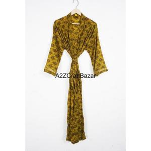 ชุดคลุมกิโมโนผ้าไหมวินเทจสำหรับผู้หญิง ลายปะติด คอวี ผูกเชือก ชุดนอนยาว ชุดลำลองชายหาด ระบายอากาศ แห้งเร็ว - Product Image 1