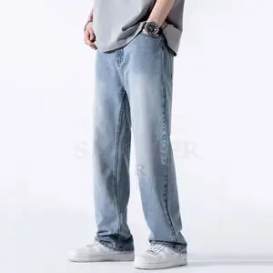 New Arrival Summer Men's Jeans Straight Denim Pant Banding Waist Cotton Wholesale Street wear Fashion Wide Leg Casual Blue Jeans