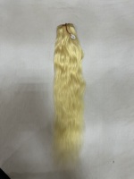 Extensiones de Cabello Humano Virgen Remy Indio Premium Rubio, Ondulado Liso Sedoso, Doble Trama a Máquina, Alta Calidad, Decolorado