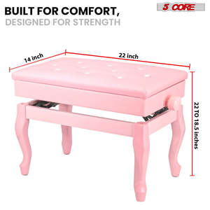 5 Core Piano Bench 3 Padded <b>Cushioned</b> Stool Wooden Heavy Duty Adjustable Musician Chair w <b>Storage</b> - Product Image 4
