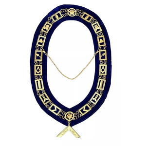 Custom Blue Masonic <b>Collar</b> With Gold Trim Oval Shape Classical Design Metal Badge <b>Pin</b> On Safety <b>Pin</b> Decoration - Product Image 1