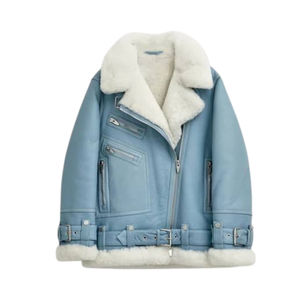 Vestes en cuir véritable pour femmes, col rabattu personnalisé, uni, teinture unie, qualité supérieure, élégantes, décontractées, streetwear d'hiver - Product Image 6