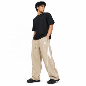 Pantalones anchos personalizados de nailon ligero con cordón, informales, para hombre, con ribete en contraste, para uso exterior, moda, venta al por mayor - Product Image 3