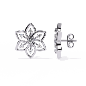 ต่างหูทองคำ 18K ประดับเพชรเพาะเลี้ยงในห้องปฏิบัติการที่ได้รับการรับรองจาก IGI รูปทรงดอกไม้ชุบทองคำเหลือง - Product Image 3