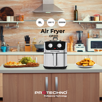 Four à friture sans huile intelligent Protechno GP201 8L en acier inoxydable avec double bouton, 2000W, avec panier de cuisson amovible