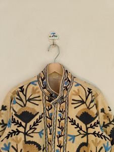 Veste en coton brodée de style chinois, col mandarin, motif floral, manches trois quarts, vêtements d'extérieur décontractés pour adultes, vêtements d'automne - Product Image 5